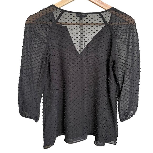 BABATON Swiss Dot Silk Blend Sheer Lined Blouse Flowy Light Black 3/4 sleeve XXS - Picture 2 of 14